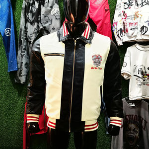 Chaquetas universitarias con letras bordadas para hombre, cuello levantado, patrón sólido, cierre de un solo botón, tela de lana 100% para ropa de calle de invierno - Product Image 1