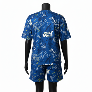 Ensemble t-shirt et short pour femme en jersey de coton premium, bleu, imprimé par sublimation sur toute la surface, logo personnalisé, 100% coton, crop top et short - Product Image 3