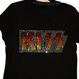 Camiseta Personalizada con Gráfico de KISS y Pedrería, Estilo Rock Band, Moda Femenina, Ropa Urbana, Venta al por Mayor, OEM, Marca Privada - Product Image 4