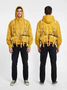 Veste à capuche unisexe décontractée avec poches utilitaires et bretelles réglables, tendance, mode streetwear, vente en gros, OEM ODM, sweats à capuche - Product Image 5