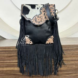 2026 New Luxury Western Hand Tooled Cowhide Leather Fringe Crossbody Bag Vintage Look Shoulder Purse for Women Western Style - Product Image 1