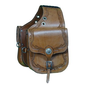 Sac de selle en cuir véritable sculpté à la main pour chevaux western et motos, personnalisable avec accessoires en acier inoxydable et logo - Product Image 1