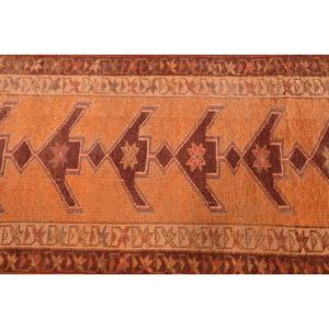 2.5x13 ft Vintage Rug, Turkish Runner Rug, <b>Brown</b> Orange Bordered <b>Wool</b> Rug - Product Image 5