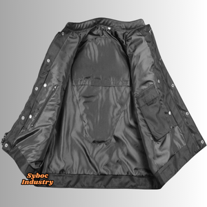 เสื้อกั๊กหนังแท้สำหรับนักขี่จักรยาน, เสื้อกั๊กหนังจระเข้สีดำนูนเสื้อกั๊กรถจักรยานยนต์แขนกุดมีซิปปิด - Product Image 4