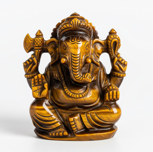 รูปปั้นพระพิฆเนศแกะสลักด้วยมือของขวัญทางธุรกิจพร้อมรูปตาเสือหัตถกรรมอัญมณีกึ่งมีค่าแกะสลักทำในอินเดีย - Product Image 2