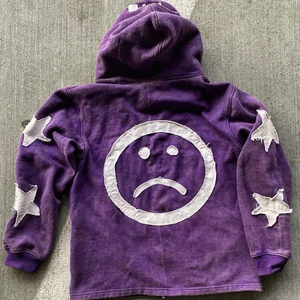 Haute qualité Streetwear français Terry hommes sweats à capuche soleil délavé Vintage pull lavé en détresse broderie à capuche pour hommes - Product Image 6