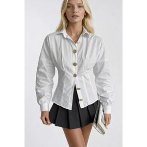 Camisa Bel Oturtmali con botones dorados - Marrón - Marrón - Product Image 4