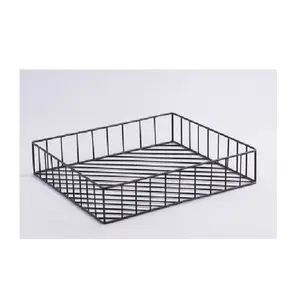 High Quality Black Metal Wire Serving Tray Classic Design Living Room Food Serving Tray Iron Wire Black Coated Finished