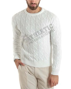 Men Clothing Sweaters Crewneck in <b>White</b> Color Customized Wool Cotton Material Breathable Winter Wear Design OEM/ODM Men Sweater - Product Image 2
