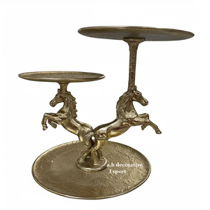 Luxury <b>Gold</b> Horse <b>Statue</b> Cake Stand 3-Tier Metal Cupcake Holder Elegant Oval CE Certified Customized Size Wedding Party Decor - Product Image 1