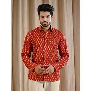 Chemise décontractée pour homme, coupe ajustée, rouge, en coton imprimé, style décontracté chic, manches longues, tissu popeline respirant, tailles du XL au 6XL - Product Image 3