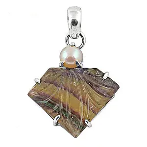 Pendentif en argent sterling 925 avec fluorite et perle d'eau douce, charme bohème, unisexe, à porter au quotidien - Product Image 3