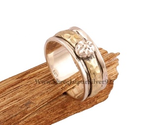 Silver floral handmade 925 Sterling Silver <b>Ring</b> Round Shape Gemstone Designer Carved Thumb <b>Spinner</b> Handcrafted <b>Spinner</b> - Product Image 2