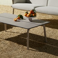 Table basse d'extérieur 110x55 cm avec structure en acier peint et plateau en HPL à lattes, table de jardin basse pour hôtel et zone piscine