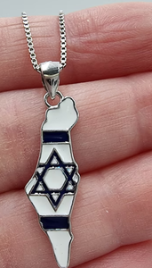 Collar de acero inoxidable 316L con <span class=keywords><strong>mapa</strong></span> de <span class=keywords><strong>Israel</strong></span>, estrella judía de David, colgante de protección de <span class=keywords><strong>Israel</strong></span>, regalo de joyería de esmalte blanco y azul - Product Image 4
