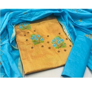 Costume Salwar Kameez pour femme trois pièces non cousu avec broderie multi-pierres Design ethnique moderne soie coton fête vêtements d'hiver - Product Image 2