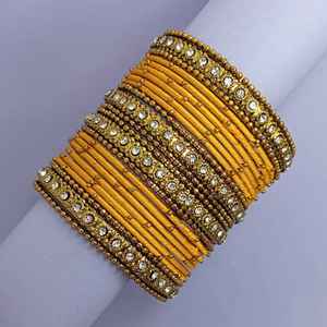 Joyería de moda Indian Bollywood Gold Plated Crystal Beaded Silk Thread Bracelet Bangle Set (20 PC) - Product Image 2