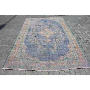 Tapis turc vintage 6,2x9,4 pi (189x288 cm), tapis oriental bleu orange - Product Image 1