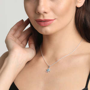 Collar con Colgante de Copo de Nieve - Plata de Ley 925 con Incrustaciones de Topacio y Circonio, Baño de Rodio y Acabado en Oro Rosa - Product Image 3