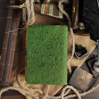 Carnet promotionnel artisanal en cuir à bords festonnés, design floral gaufré, 7x5, idéal pour les écritures créatives, cadeau