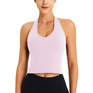 Camiseta sin mangas deportiva con cuello Halter para mujer, camiseta Sexy para entrenamiento, Yoga, gimnasio, Fitness, Chaleco Corto, ropa deportiva sin mangas, ropa de verano - Product Image 3