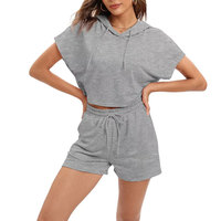 Ensemble 2 pièces haut de gamme pour femme : sweat à capuche et short en coton mélangé épais, séchage rapide, avec cordon de serrage, idéal pour l'hiver et le streetwear fitness