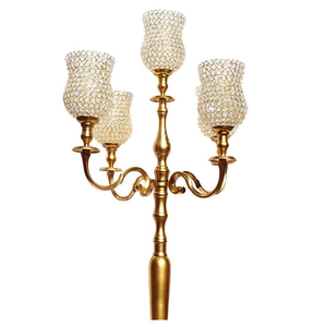 Alam Gold Aluminum 5-Arm <b>Tall</b> Wedding Candelabra <b>Table</b> Centerpiece with Crystal Beads Handmade & Eco-Friendly - Product Image 5