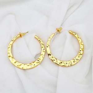Classic Design <b>Hoop</b> Earrings Boho Brass Jewelry For Women 18k Gold Plated Hammered Texture Geometric Earring Wholesale/OEM/ODM - Product Image 6