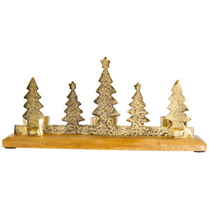 Decorative Christmas Tree Design Aluminum <b>Tealight</b> <b>Holder</b> With Wood Base For Christmas Decor & Gifting - Product Image 5