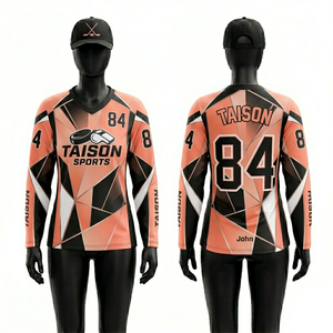 เสื้อกรรมการฮอกกี้น้ำแข็งสำหรับผู้หญิง คุณภาพพรีเมียม 180 GSM ผ้าโพลีเอสเตอร์ระบายอากาศได้ดี สีพีช ดำ ขาว ดีไซน์แผงสี พร้อมโลโก้แบบกำหนดเอง - Product Image 1