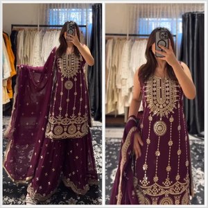 Designer <b>Wedding</b> Wear <b>Top</b>-Sarara With Dupatta With Sequence Work - Product Image 6