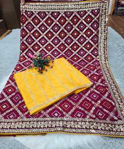 เสื้อไหมนุ่มส่าหรีผ้าไหมสีเหลืองสำหรับผู้หญิงและผู้หญิง - Product Image 3