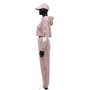 Ensemble haut court et pantalon pour femme, qualité supérieure, molleton en coton mélangé 280 GSM, toucher doux, style panneau, logo personnalisé, ensembles pour femmes - Product Image 3