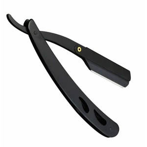 Maquinilla de afeitar recta de una sola hoja profesional, herramientas de peluquero y cuchillo de afeitar plegable negro mate - Product Image 2