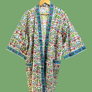 Robe kimono en coton imprimée à la main, grande taille US, pour femme, motif floral, peignoir léger, vêtement de détente, style bohème, pour la maison - Product Image 1