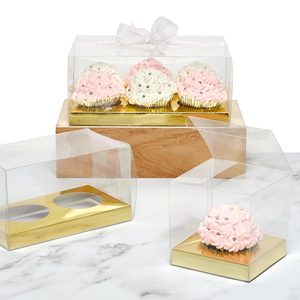 กล่องใส่คัพเค้ก PET ใสก้นทอง สำหรับอุปกรณ์ตกแต่งเค้ก - Product Image 1