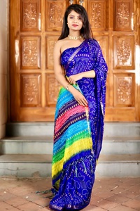 Parti-Prêt Pur Coton Tissage Lourd Zari Chokada Laheriya Patola Print Sari collection pour les femmes - Product Image 2