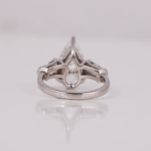 Custom Pear Cut Lab Grown Diamond three Stone Engagement Ring with Teper Cut Diamond 18KT <b>Solid</b> Gold Anniversary Gift Ring - Product Image 5