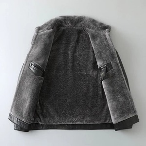 แจ็กเก็ตหนังแท้บุผ้าแคนวาสหนาสำหรับชายสูงอายุวัยกลางเสื้อหนาวทรงหลวมลำลอง - Product Image 2