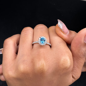 เครื่องประดับแหวนเพชรโทแพซธรรมชาติสีฟ้าชั้นดี K14แข็งสีทองคำขาวของขวัญวันครบรอบแต่งงานตามสั่งสำหรับผู้หญิง - Product Image 2