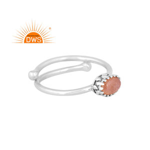 Meilleure vente argent Sterling fin naturel pêche pierre de lune pierre précieuse bague réglable bijoux pour femmes cadeau pour elle - Product Image 1