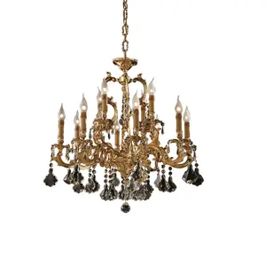 TOP QUALITY 12-LIGHT CHANDELIER MADE IN ITALY IN CAST BRASS AND CRYSTAL. . FINISH ANTIQUE GOLD