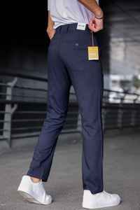 Pantalones elásticos ajustados de color azul marino para hombre, pantalones de oficina elegantes informales, cintura elástica con cordón, algodón recto, Hip Hop de talla grande - Product Image 4