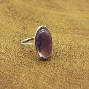 Precioso anillo de banda martillada de plata de ley 925, ajuste de bisel delicado, piedras preciosas de amatista, Joyería de diamantes bohemios, bodas - Product Image 1