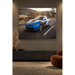 Fida Blue BMW i8 traversant une route de campagne, impression sur toile - Product Image 2