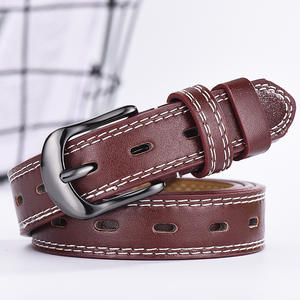 Teenager Double Sides Leather <b>Belt</b> for <b>Men</b> Black and Brown Dress <b>Belt</b> With <b>White</b> Lines Stitching With Custom Logo - Product Image 5