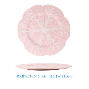 RXBW03-B-C-13inch Assiette de vaisselle en céramique rose <span class=keywords><strong>et</strong></span> blanche de haute qualité motif Bok Choy en Stock pour la cuisine de cadeaux de fête de mariage - Product Image 2