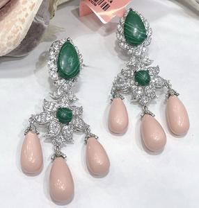 Boucles d'oreilles ethniques de qualité supérieure, finition argentée, pierres semi-précieuses, collection pour femmes et filles, pour les mariages - Product Image 5