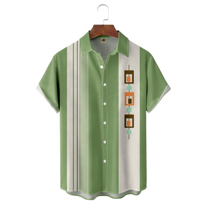 Nuevo estilo de verano para hombre, camisa informal hawaiana geométrica corta de manga corta para hombre, camisa hawaiana con botones Vintage informal estampada para hombre - Product Image 6