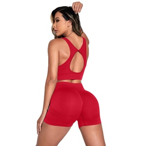 Ropa de gimnasio de 2 piezas de verano, Sujetador deportivo sin costuras, conjunto de Yoga, Fitness para mujer, conjuntos de pantalones cortos de Yoga sin costuras - Product Image 1